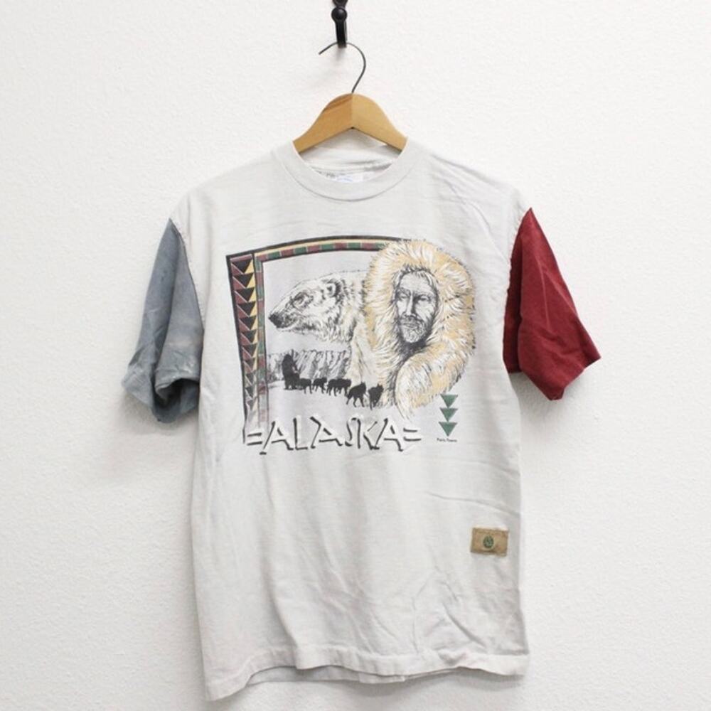 Vintage 90s Alaska Inuit Wilderness Gray T Shirt Mens Large Arctic Graphic